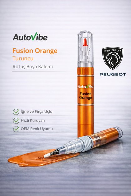 Peugeot Rötuş Boyası ve Rötuş Çeliği Seti Kalemi Fusion Orange Turuncu 2Si1Arada Çizik Giderici