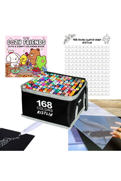 Set 168 Markere pe bază de alcool Ristlin® – Markere cu vârf pentru două persoane pentru artă, ilustrații și design