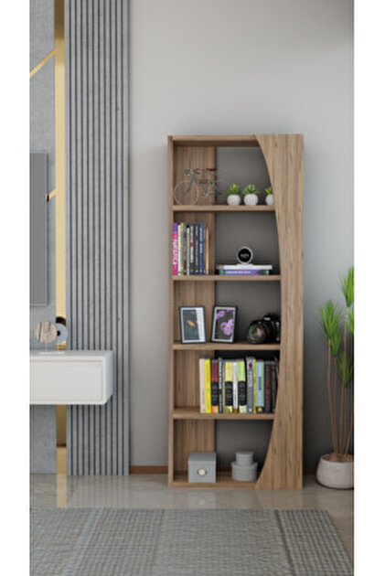 alpaevmobilya Kavisli İskandinav 150 cm 6 Raflı Kitaplık Salon