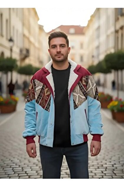 CANMODA (7770) Recien Unisex Kürklü Yaka Vintage Aztek Ceket