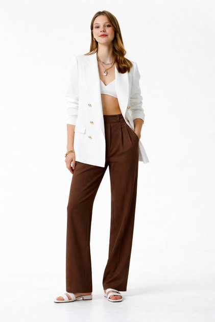 High Waist Crepe Palazzo Pants – Wide-Leg , Flowy Textured , Office & Casual Stylish