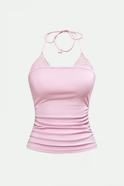 Lace Attached Tie-Detail Y2K Hangers Cropped