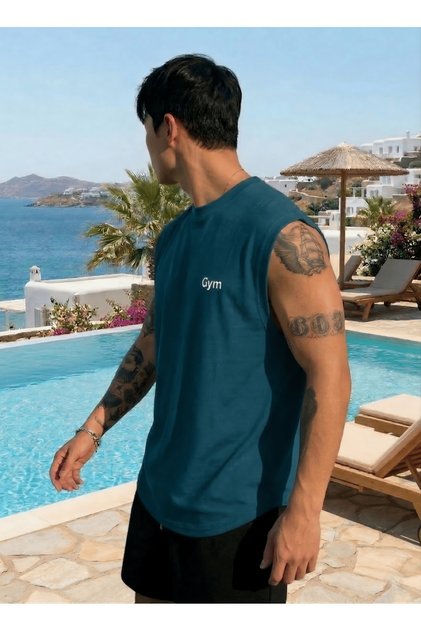 Men's Gym Printed Zero Sleeve Crew Neck T-Shirt