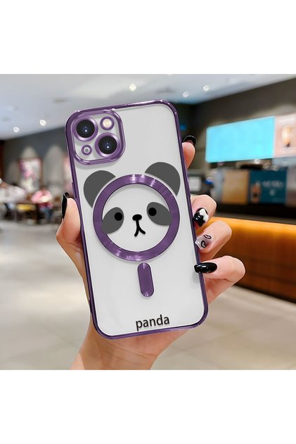iPhone 13 Compatible Transparent Soft Silicone Magsafe Wireless Phone Case Panda Pattern
