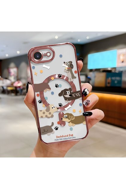 iPhone 16E Compatible Transparent Soft Silicone Magsafe Wireless Phone Case Dog Pattern