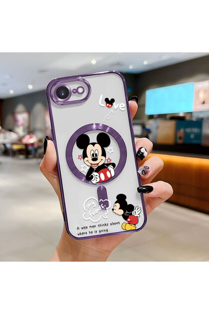 iPhone 16E Compatible Transparent Soft Silicone Magsafe Wireless Phone Case Mickey Pattern
