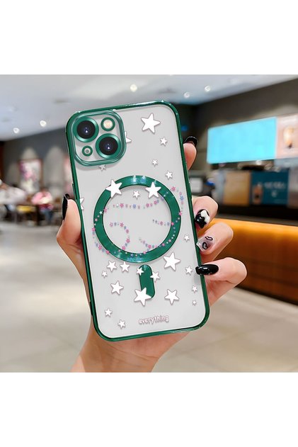 iPhone 13 Compatible Transparent Soft Silicone Magsafe Wireless Phone Case Star Pattern