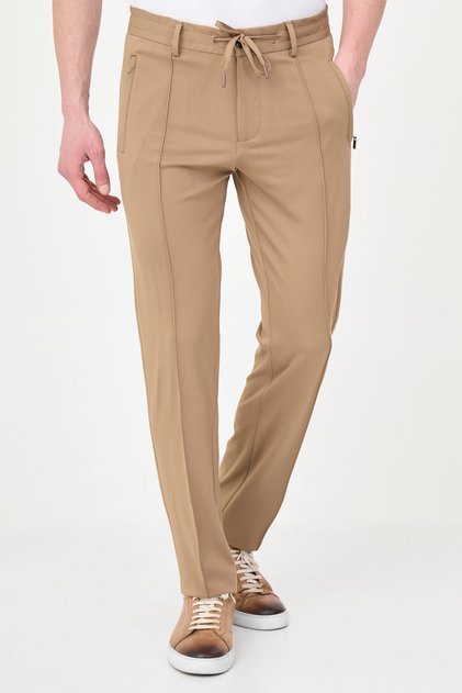 Düz Super Slim Fit Drawstring Elastic Waist Pocket g Invisible Zipper I Men's Trousers Camel - 38365.26Y