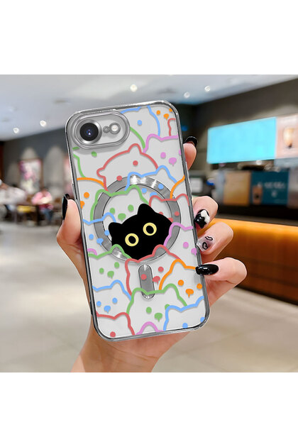 iPhone 16E Compatible Transparent Soft Silicone Magsafe Wireless Phone Case Cat Pattern