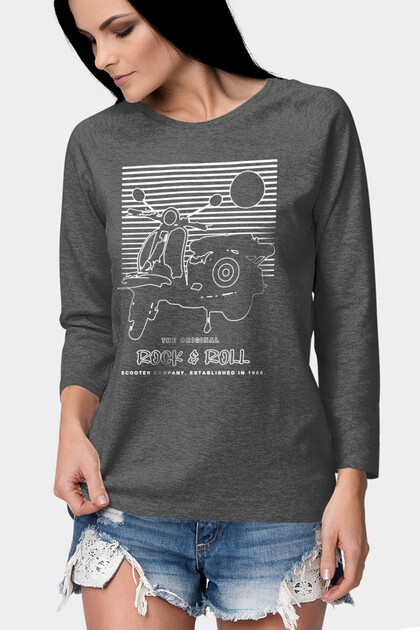 Striped Scooter Anthracite Crew Neck Long Sleeve Combed Cotton Women's T-Shirt