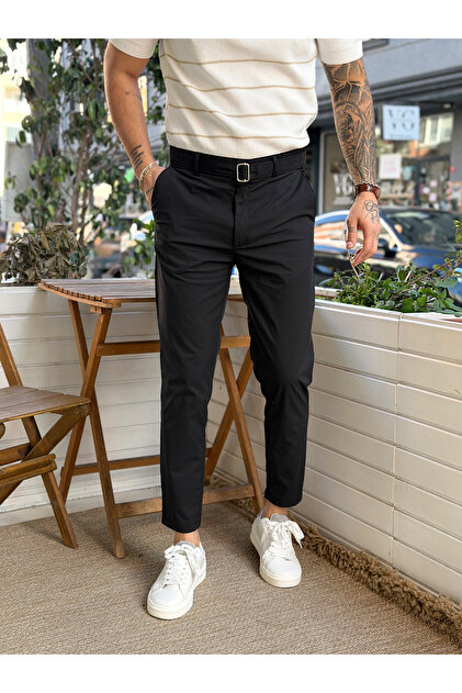 Parachute Fabric Italian Cut K Belt Detail Trousers Black