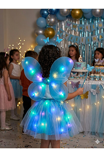 cugy parti malzemeleri Led Lighted Butterfly Wing Fairy Costume Set | Girl  Child 2-10 Years Old | Lined Fluffy Tutu Skirt- Trendyol