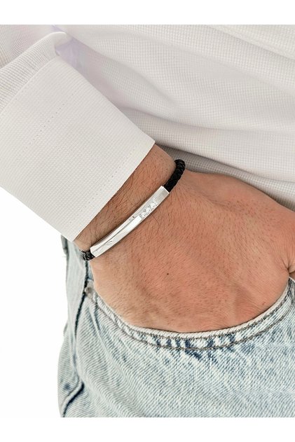 Black and Silver Steel Leather Men's Bracelet Frj10190B-J 2 Year Warranty Gift Boxed