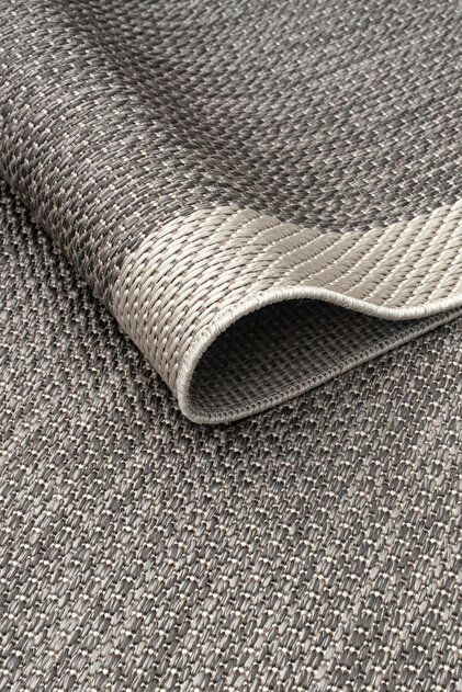 Krem Gri Sisal Halı, Desenli, Kaymaz Taban, Toz Tutmaz, Modern Çerçeveli, Makinede Yıkanabilir