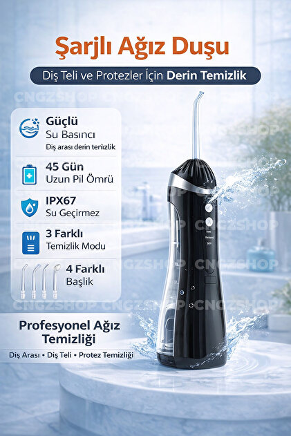 CNGZSHOP Şarjlı Ağız Duşu Su Püskürtmeli Diş Temizleme Cihazı