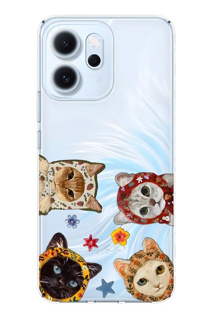 Oppo Reno 14F Compatible Cute Cats Patterned Transparent Phone Case