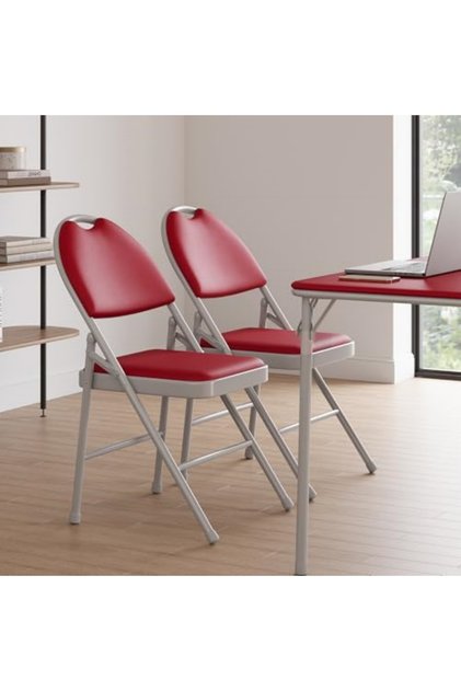 Folding Chairs,Padded Foldable Chair with PU Leather Cushion and Back,Metal Frame Indoor Outdoor