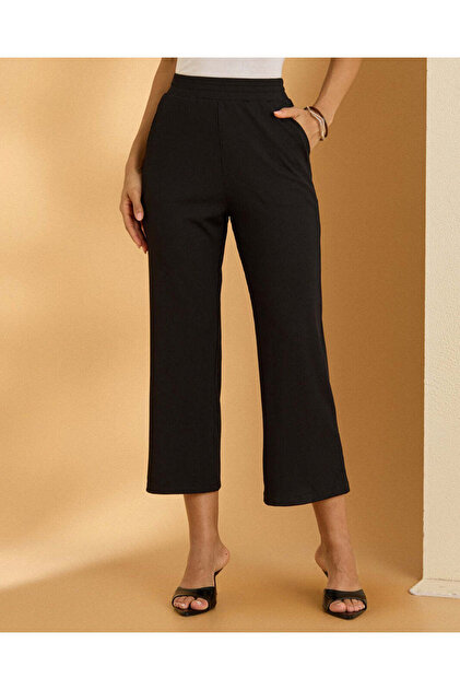 Women Black Wide Leg Elasticated Leggings