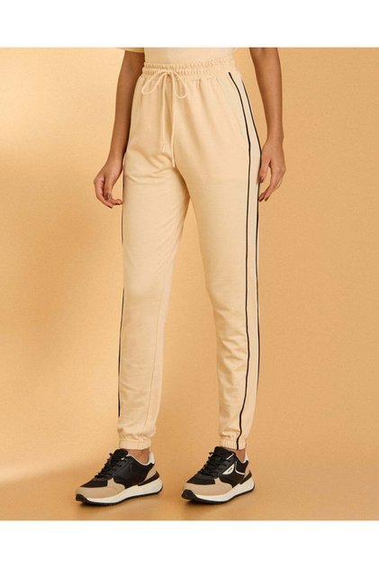 Women Beige Knitted Joggers