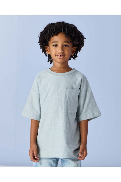 Boys Green Jacquard Stripe Loose Fit T Shirt