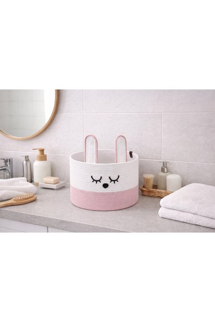 Rabbit Ear Knitted Basket, Decorative Organizer Basket, Baby Room Toy Basket 20X18 cm