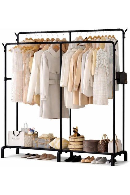 Heavy Duty Double Rail Clothing Rack 181cm Garment Organizer with Bottom Storage Shelf
