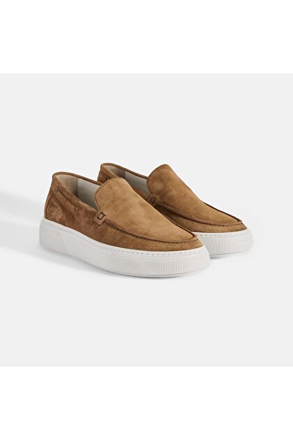 Men's Tan Thick White Sole Suede Loafers