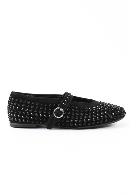 Genuine Leather Black Stone Women's Ballet Flats Shoes - Rgn8130