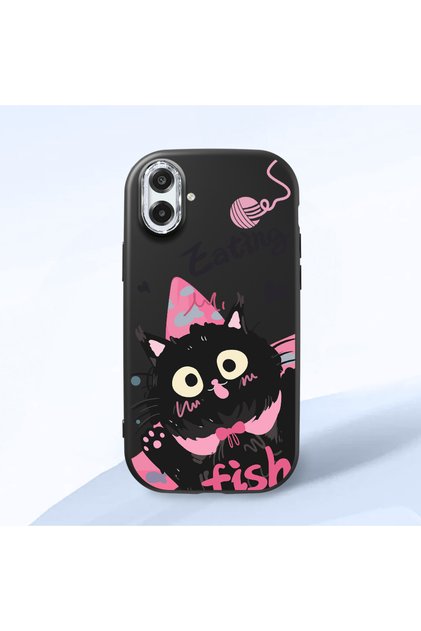 Samsung Galaxy A07 Compatible Camera Protected Black Soft Silicone Phone Case Cat Patterned