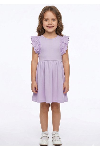 Girls Dress Frill Sleeve, 5-6Y