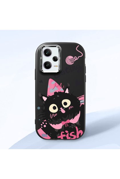 Redmi Note 12 Pro 5g Compatible Camera Protected Black Soft Silicone Phone Case Cat Patterned
