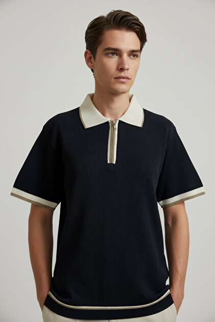 ModaYaren Men's Half Zipper Polo Collar Half Sleeve Knitwear T