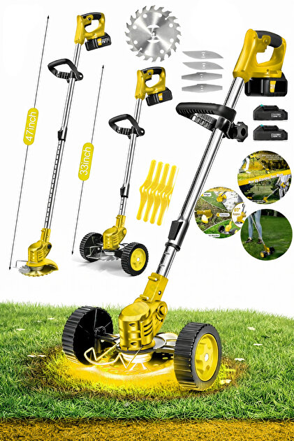 21V PRO Akülü Çim Biçme Makinesi - Şarjlı Ot Kesme Ve Kenar Düzeltme Makinesi + Çift Akülü Set