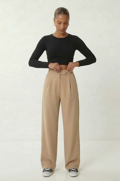 Pantaloni Palazzo elastici cu închidere cu velcro pentru femei