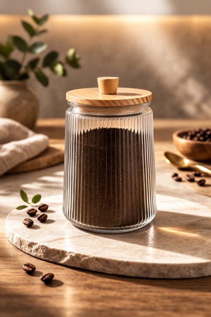 Bamboo Vacuum Lid Glass Jar 1800 ml Tea Sugar Legumes Spices Jar Single