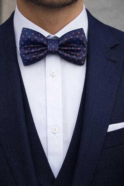 Navy Blue Small Pattern Bow Tie P2003