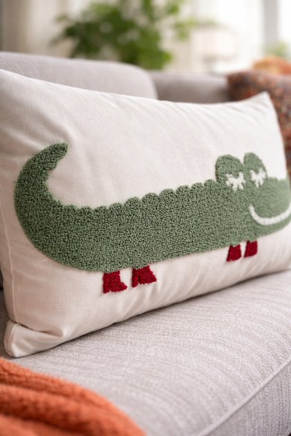 Punch Embroidery Cushion Cover - 50*30 cm Crocodile - Pnk001