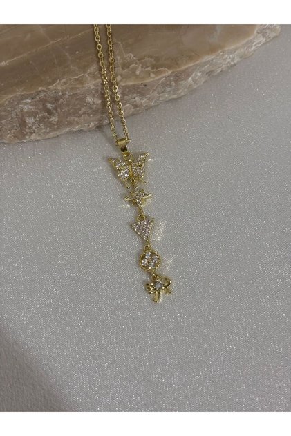 Butterfly Detailed Y Steel Necklace
