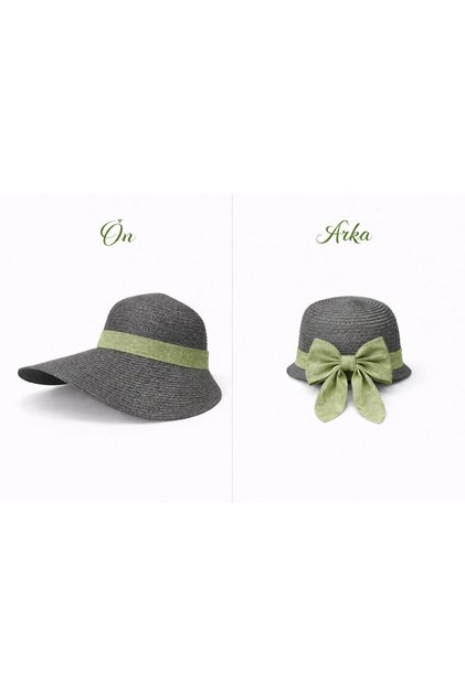Straw Hat with Wide Front Brim and Short Ribbon Detail on the Back | Thick, Tightly Knitted Summer Women's Hat