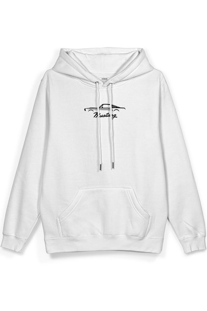 Classic Car Ford Mustang Back Printed Hooded Semi Oversized Sweatshirt White Hoodie 1184