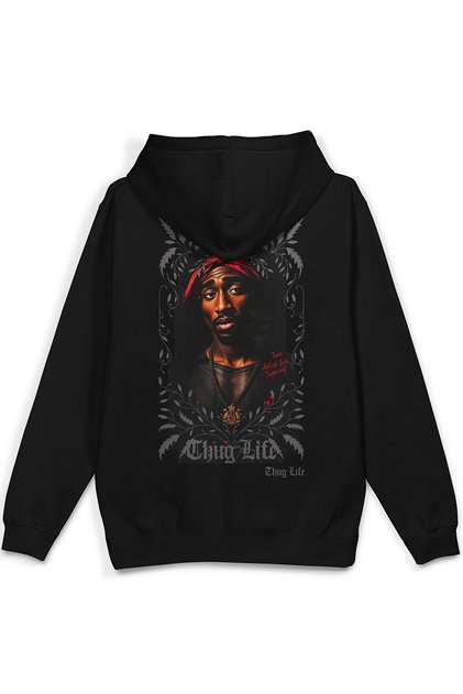 Tupac 2Pac Back Printed Hooded Half Oversized Sweatshirt Black Hoodie 1407