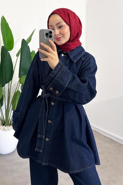 Epaulettes Buttons on the Sleeves Bottom Top Denim Set