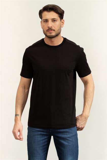 Erkek Bisiklet Yaka T-Shirt Siyah