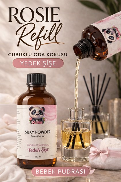 Silky Powder Çubuklu Oda Kokusu Yedek Şişe 250 ml – Pudramsı Ortam Kokusu, Reed Diffuser, Refi