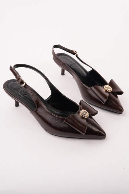 Loresta Bowknot Gold Detailed Pointed Toe Open Back Women's Shoes Heeled Shoes