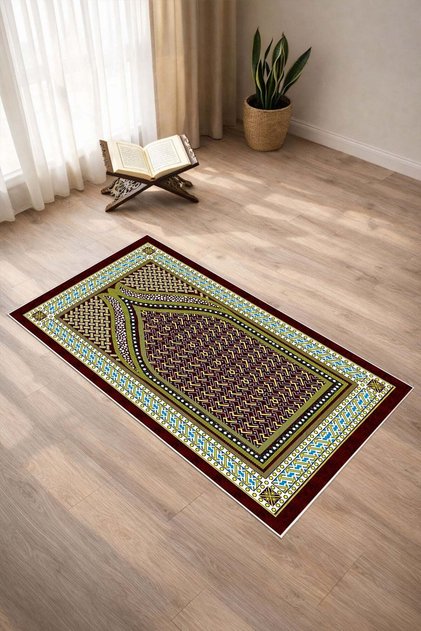 Classic Mihrap Patterned Digital Print Pcs Non-Slip Sole Washable Prayer Rug
