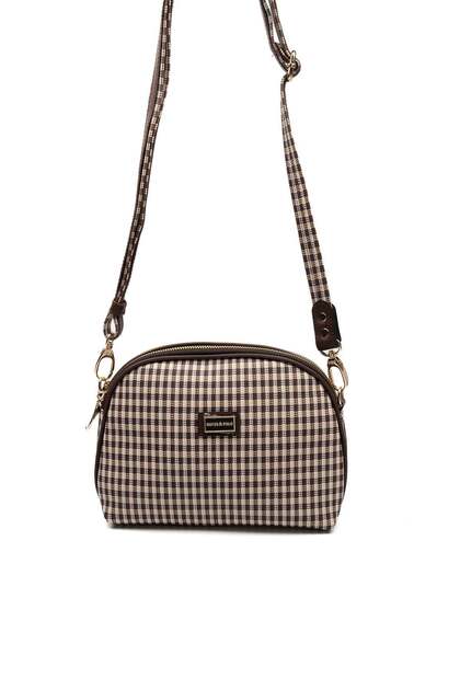 Coffee Yellow - Brown Plaid Line Square Women's Crossbody Bag Sp765