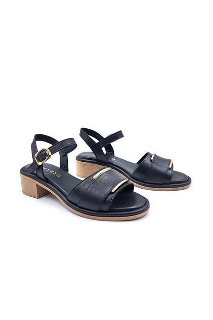 Rachel Genuine Leather Low Heeled Women's Black Sandals Shoes