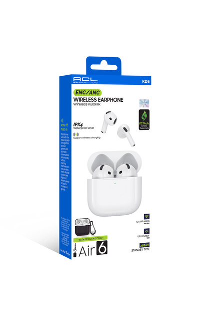 RD5 Air 6 Serisi ANC/ENC Gürültü Engellemeli Bluetooth 5.4 Kablosuz Kulaklık Kablosuz Şarj Beyaz