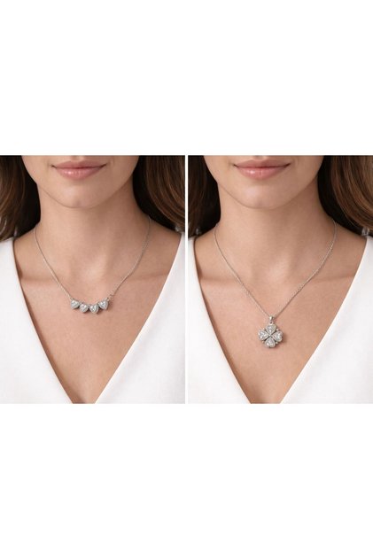 Stainless Steel Multiple Heart Pendant with Zircon Stone Women's Necklace Silver Color Minimal Modern Stylish Jewelry